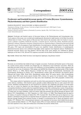 Bryozoa: Gymnolaemata, Phylactolaemata) and Their Genetic Identification