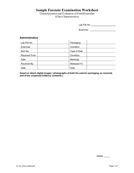 Characterization and Evaluation of Fired Projectiles (Class Characteristics)