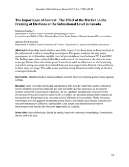 The Effect of the Market on the Framing of Elections at the Subnational Level in Canada