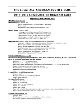 2009-2010 Circus Classes Pre-Requisites