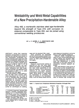 Weldability and Weld Metal Capabilities of a New Precipitation-Hardenable Alloy