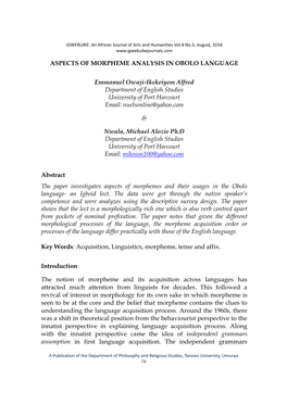 Aspects of Morpheme Analysis in Obolo Language