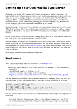 Setting up Your Own Mozilla Sync Server Setting up Your Own Mozilla Sync Server
