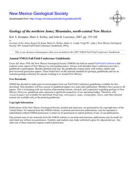 Geology of the Northern Jemez Mountains, North-Central New Mexico Kirt A