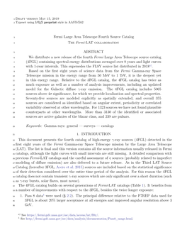 Fermi Large Area Telescope Fourth Source Catalog ABSTRACT We Distribute a New Release of the Fourth Fermi Large Area Telescope