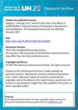 Et Al, ‘How Do Stars Gain Their Mass? a JCMT/SCUBA-2 Transient Survey of Protostars in Nearby Star- Forming Regions’, the Astrophysical Journal, Vol