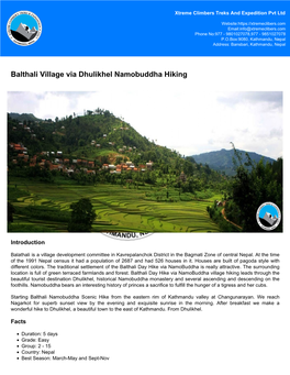 Balthali Village Via Dhulikhel Namobuddha Hiking