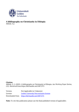 A Bibliography on Christianity in Ethiopia Abbink, G.J