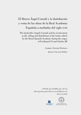 El Librero Ángel Corradi Y La Distribución Y Venta De Las Obras De La Real Academia Española a Mediados Del Siglo Xviii