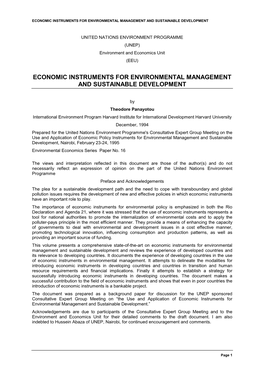 Economic Instruments for Environmental Management and Sustainable Development
