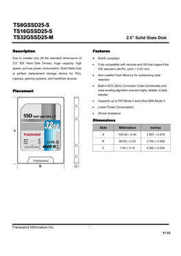 Ts8gssd25-S Ts16gssd25-S Ts32gssd25-M