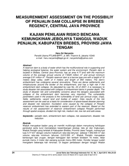 Measurenment Assessment on the Possibiliy of Penjalin Dam Collapse in Brebes Regency, Central Java Province