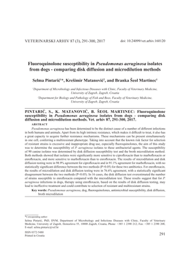 Fluoroquinolone Susceptibility in Pseudomonas Aeruginosa Isolates from Dogs - Comparing Disk Diffusion and Microdilution Methods