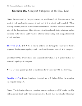 Section 27. Compact Subspaces of the Real Line