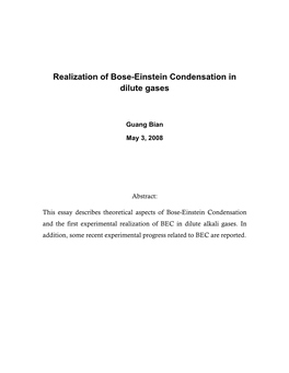 Realization of Bose-Einstein Condensation in Dilute Gases