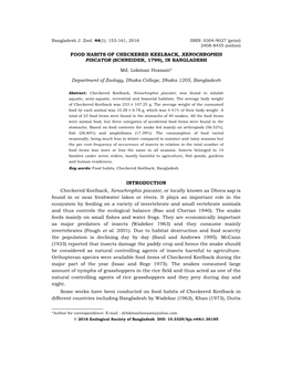 FOOD HABITS of CHECKERED KEELBACK, XENOCHROPHIS PISCATOR (SCHNEIDER, 1799), in BANGLADESH Md. Lokman Hossain* Department of Zool