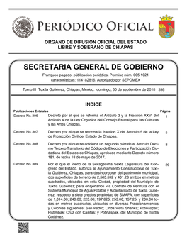 SECRETARIA GENERAL DE GOBIERNO Franqueo Pagado, Públicación Periódica