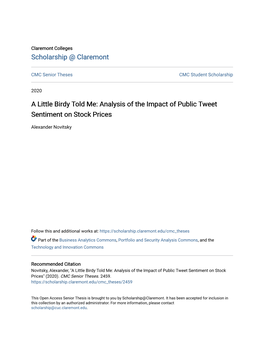 Analysis of the Impact of Public Tweet Sentiment on Stock Prices