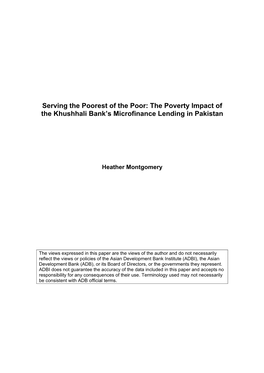 The Poverty Impact of the Khushhali Bank's Microfinance Lending In