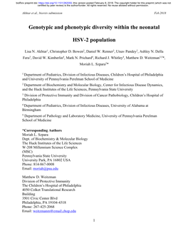 Genotypic and Phenotypic Diversity Within the Neonatal HSV-2