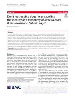 Don't Let Sleeping Dogs Lie: Unravelling the Identity and Taxonomy of Babesia Canis, Babesia Rossi and Babesia Vogeli