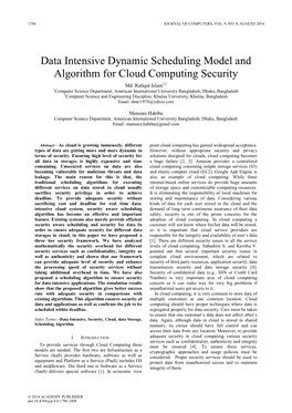 Data Intensive Dynamic Scheduling Model and Algorithm for Cloud Computing Security Md