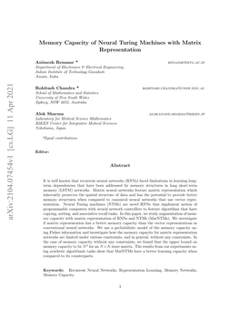 Memory Capacity of Neural Turing Machines with Matrix Representation