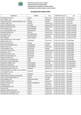 Relação Das Feiras Livres