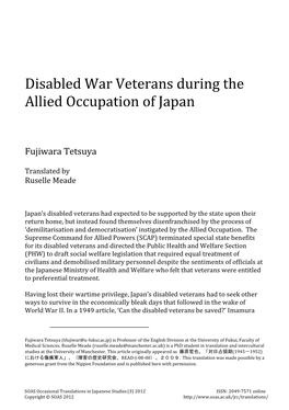 Disabled War Veterans During the Allied Occupation of Japan