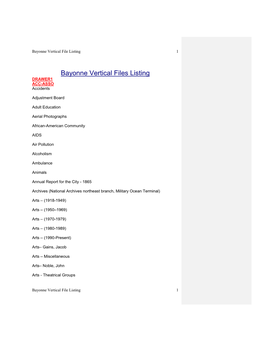 Bayonne Vertical Files Listing DRAWER1 ACC-ASSO Accidents