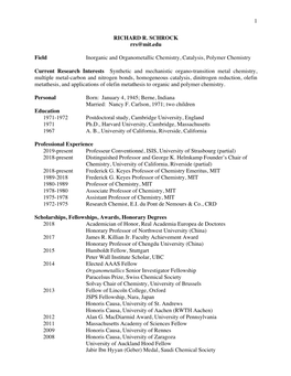 1 RICHARD R. SCHROCK Rrs@Mit.Edu Field Inorganic And