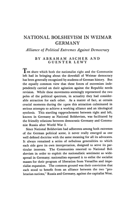 NATIONAL BOLSHEVISM in WEIMAR GERMANY Allianceof Political Extremes Against Democracy