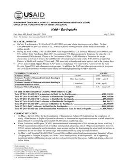 USAID/OFDA Haiti Earthquake Fact Sheet #53 5/7/2010