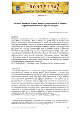 Oswald De Andrade E Arnaldo Antunes: Poéticas Criativas Na Era Da Reprodutibilidade Técnica, Digital E Dialógica