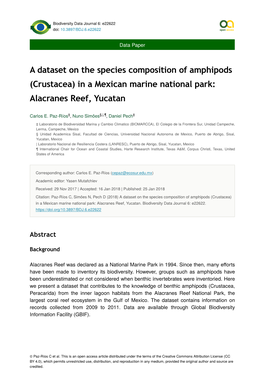 A Dataset on the Species Composition of Amphipods (Crustacea) in a Mexican Marine National Park: Alacranes Reef, Yucatan