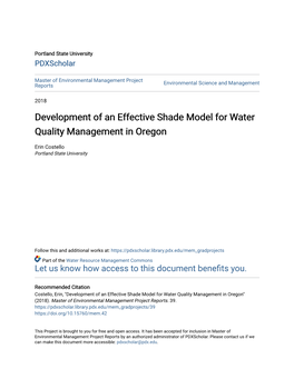 Development of an Effective Shade Model for Water Quality Management in Oregon