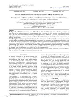 Successful Unilateral Vasectomy Reversal in a Lion (Panthera Leo)