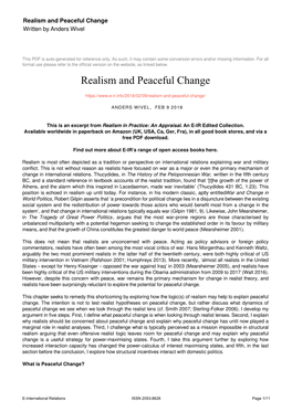 Realism and Peaceful Change Written by Anders Wivel