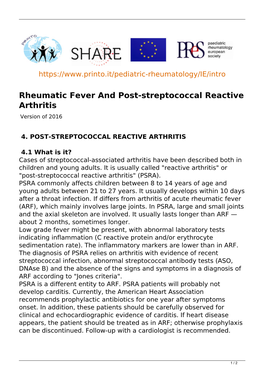 Rheumatic Fever and Post-Streptococcal Reactive Arthritis Version of 2016