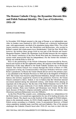 The Roman Catholic Clergy, the Byzantine Slavonic Rite and Polish National Identity: the Case of Grabowiec, 1931-341