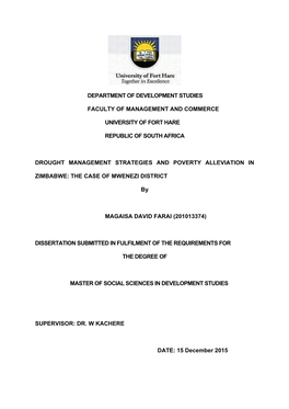 Department of Development Studies Faculty Of