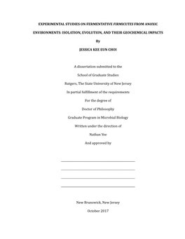 EXPERIMENTAL STUDIES on FERMENTATIVE FIRMICUTES from ANOXIC ENVIRONMENTS: ISOLATION, EVOLUTION, and THEIR GEOCHEMICAL IMPACTS By