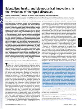 Edentulism, Beaks, and Biomechanical Innovations in the Evolution of Theropod Dinosaurs