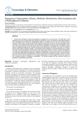 Emergency Contraception: History, Methods, Mechanisms, Misconceptions and a Philosophical Evaluation