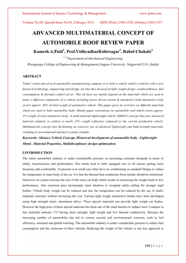 Advanced Multimaterial Concept of Automobile Roof Review Paper