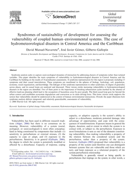 Syndromes of Sustainability of Development for Assessing the Vulnerability of Coupled Human–Environmental Systems