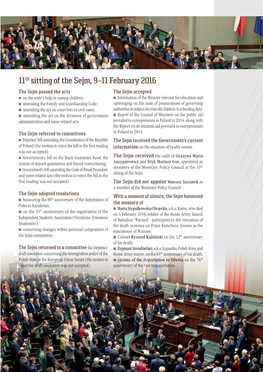 11Th Sitting of the Sejm, 9-11February 2016