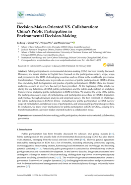 China's Public Participation in Environmental Decision-Making