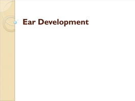 Ear Development Ear Development