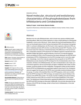 Novel Molecular, Structural and Evolutionary Characteristics of the Phosphoketolases from Bifidobacteria and Coriobacteriales